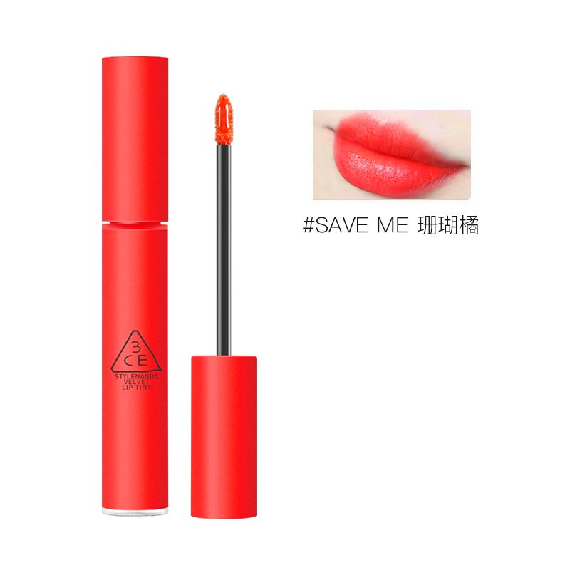 【海外直邮】3CE细管丝绒唇釉 哑光雾面口红4g #SAVE ME珊瑚橘